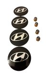 HYUNDAI LOGO ALÜMİNYUM MALZEME 4 ADET JANT GÖBEK VE 4 ADET METAL SİBOP KAPAK TAKIMI