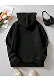 Kız\Erkek Çocuk Siyah Renkli Kalpler Baskılı Kapüşonlu Sweatshirt