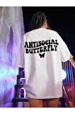 Kadın Antisocial Baskılı Oversize Penye T-shirt Tişört
