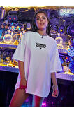 Kadın Antisocial Baskılı Oversize Penye T-shirt Tişört