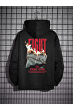 Oversize Unisex Fight Club Baskılı 3 Iplik Şardonlu Sweatshirt Hoodie