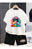 Çocuk Tasarım Roblox Baskılı T-Shirt Şort Alt Üst Takım Pamuk