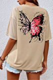 Kelebek Baskılı Oversize T-shirt garalio