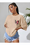 Kelebek Baskılı Oversize T-shirt garalio