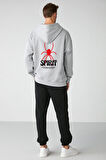 LUNAVISITA Unisex Siyah Spirit Baskı Oversize Kapşonlu Sweatshirt