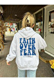 Kız Çocuk Gri Sırt Ve Ön Baskılı Faith Over Kapşonlu Sweatshirt