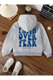 Kız Çocuk Gri Sırt Ve Ön Baskılı Faith Over Kapşonlu Sweatshirt