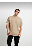 Unisex Pamuklu Turuncu Bisiklet Yaka Oversize T-shirt