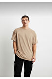 Unisex Pamuklu Turuncu Bisiklet Yaka Oversize T-shirt
