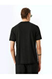 Kısa Kollu Bisiklet Yaka Viskon Karışımlı Siyah Erkek T-shirt 5sam10032hk