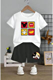 Çocuk Tasarım Mickey Mouse Karakter Baskılı T-Shirt Şort Alt Üst Takım %100 Pamuk