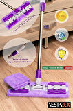 (GARANTİLİ)1 Yedek Bezli Yer Mopu Duvar Fayans Cam Temizlik Mikrofiber 4 Mandallı Mop(MOR)