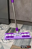 (GARANTİLİ)1 Yedek Bezli Yer Mopu Duvar Fayans Cam Temizlik Mikrofiber 4 Mandallı Mop(MOR)