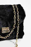 Kadın omuz çantası zincir askılı 3 gözlü kürklü çanta