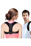 Siyah Ortopedik Deri Desenli Omuz Dik Duruş Kemerli Ayarlanabilir Korse