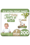 Baby Turco Doğadan 2'li Ultra Fırsat Paketi Bebek Bezi 7 Numara Xxlarge 200 Adet