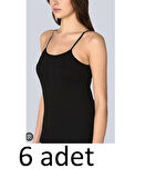 Tutku 0135 (6 NO-3XL) (6 ADET) Kadın Ribana %100 Pamuk İp Askılı Atlet SİYAH