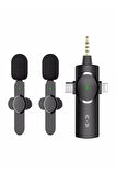 3in1 Çiftli Type-c - Lightning - 3.5 Mm Girişli Profesyonel Wireless Kablosuz Yaka Mikrofonu