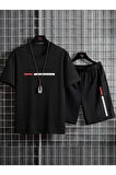 Unisex Siyah Newyork Özel Baskılı Oversize T-Shirt Şort Büyük Beden Penye Takım