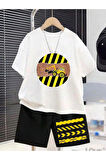 Çocuk Tasarım İş Makinesi Danger Çizgi Baskılı T-Shirt Şort Alt Üst Takım Pamuk
