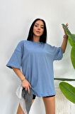 Unisex Pamuk Bisiklet Yaka  Oversize T-shirt