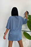 Unisex Pamuk Bisiklet Yaka  Oversize T-shirt