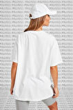 Sportswear Oversized T-shirt Unisex Nakış Swooslu Beyaz Tişört