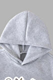 Unisex Çocuk Gri Kapüşonlu Sweatshirt ve Eşofman Altı Takımı Unicorn Baskılı