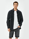 Kot Şort Slim Fit 5 Cepli Düğmeli