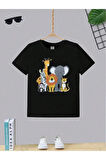 Çocuk Tasarım Hayvanlar Kids Baskılı T-Shirt Şort Alt Üst Takım %100 Pamuk