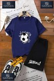 Çocuk UNISEX “FUTBOL TOP GRAFT“ Özel Baskılı Bisiklet Yaka Tişört - Şort Takım
