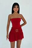 Kırmızı Jody Mini Taş Aksesuarlı Elbise ATE-3115