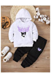 Çocuk Tasarım Kuromi Mor Baskılı Kapüşonlu Sweatshirt Pamuklu