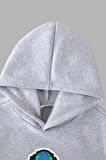 Unisex Çocuk Gri Kapüşonlu Sweatshirt ve Eşofman Altı Takımı Dünya Baskılı