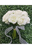 Süslü Sanat Gelin Çiçeği Gelin Buketi 8 Adet Beyaz Gül