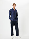 Slim Fit Gömlek Yarım İtalyan Yaka Uzun Kollu