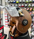 Sway 701 Deri Kaplı Yarı Camlı Elektrikli Bisiklet Motosiklet Scooter Kaskı L Beden Kahve