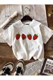 Unisex Çilek Baskılı Oversize T-Shirt