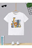 Çocuk Tasarım Hayvanlar Kids Baskılı T-Shirt Şort Alt Üst Takım %100 Pamuk