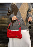 Kırmızı Kadın Kırmızı Rugan Retro Baget Çanta Gündüz / Gece Düz