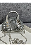 Taşlı Mini Çapraz Çanta Zincir Askılı 10x7 Cm