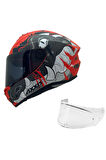AXXIS DRAKEN S TROOPER E5 MAT KIRMIZI  DESENLİ MOTOSİKLET KASKI ÇİFT VİZÖRLÜ