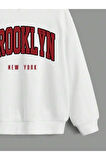 Kız\Erkek Çocuk Beyaz Kırmızı Brooklyn Baskılı Kapşonlu Sweatshirt