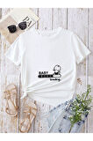 Oversize Hamile T-shirt Baby Loading Baskılı Açık Beyaz