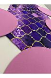 Mor Macaron Desenli Runner Ve 6'lı Supla Set