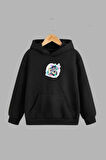 Unisex Çocuk Siyah Kapüşonlu Sweatshirt ve Eşofman Altı Takımı Özel Tasarım Baskılı