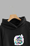 Unisex Çocuk Siyah Kapüşonlu Sweatshirt ve Eşofman Altı Takımı Özel Tasarım Baskılı