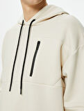 Oversize Hoodie Fermuar Cepli Dikiş Detaylı Uzun Kollu