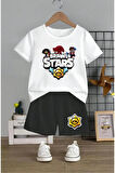 Unisex Çocuk Tasarım Brawl Stars Renkli Baskılı %100 Pamuk T-Shirt Şort Alt Üst Takım