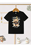 Çocuk Tasarım Bear Cash Baskılı T-Shirt Şort Alt Üst Takım %100 Pamuk
